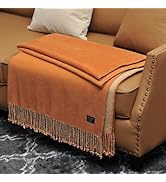EP Mode Reversible Fringed Mulberry Silk Throw Blanket for Sofa (Caramel/Beige)