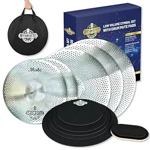 Low Volume Cymbal Pack with Drum Silencer Pads | 12pcs Cymbal Set & Drum Mute Pads, Quiet Drum Set Cymbals 14