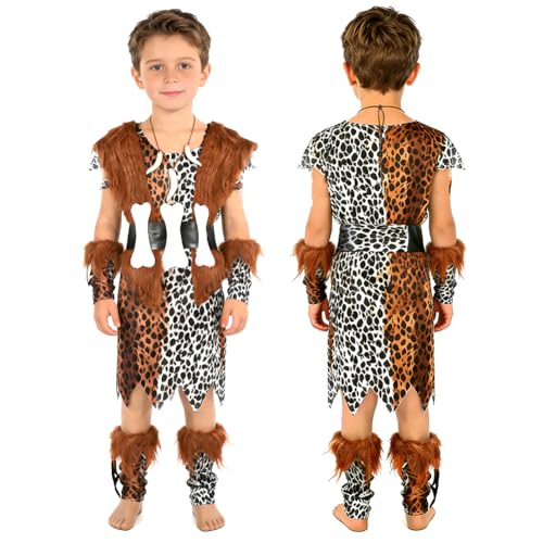 Costume d'homme des cavernes pour filles, costumes viking en tissu pour enfants, costume d'Halloween pour filles et garçons