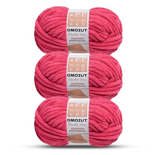 Image of 3 Pack of Rose Chunky Chenille Yarn for Crocheting, Soft Baby Blanket Yarn, Chunky Knit Blanket Crochet Yarn, #7 Super Bulky, 10.6oz /164 yds Fluffy Velvet Amigurumi Yarn
