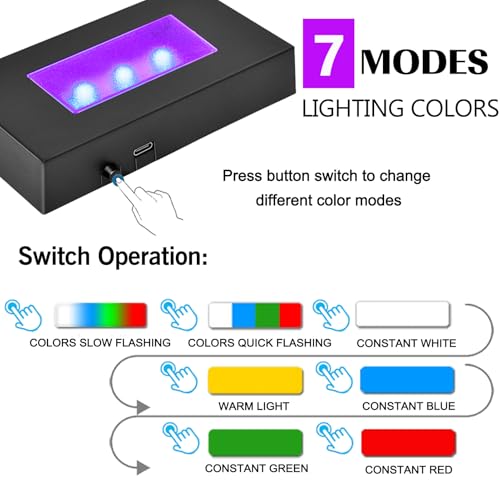 Image of IFOLAINA LED Light Base Multicolor Rectangle Display Stand for Crystal Art Lighted Up Pedestal Color Changing Black LED Base for 3D Glass Home Holiday Party Decor