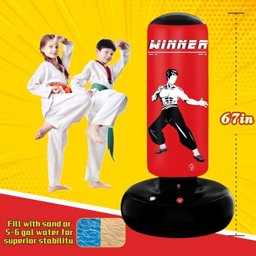 VCOLAN Punching Bag for Kids, 67\" Stable Inflatable Kids Boxing Bag Toy for Age 5-12, Ninja Karate Taekwondo Training Gift