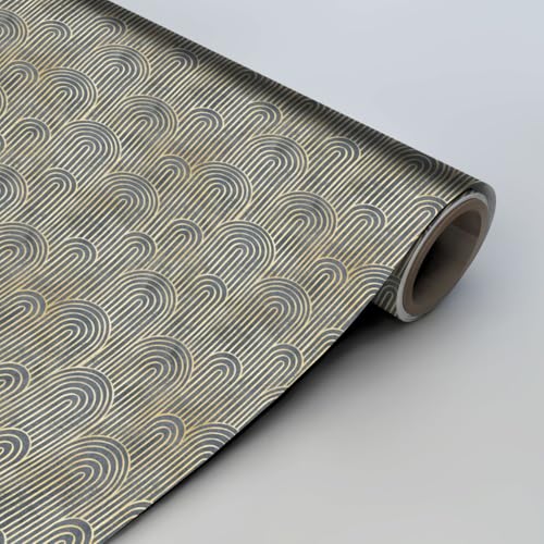 Image of Wallpaper Self Adhesive Wall Covering Elegant Semi-Circular Arches with Gold and Gray Concentric Lines (41cm x 244cm)