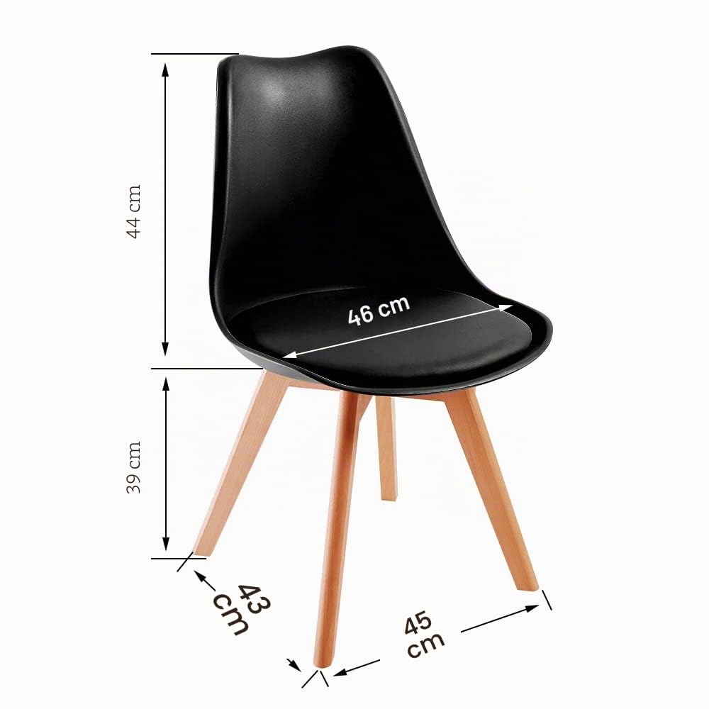 DEWINNER Pack de 6 Sillas de Comedor, Sillas de Cocina, Asiento Acolchado Tapizado y Patas de Madera Maciza de Haya, Silla Negro