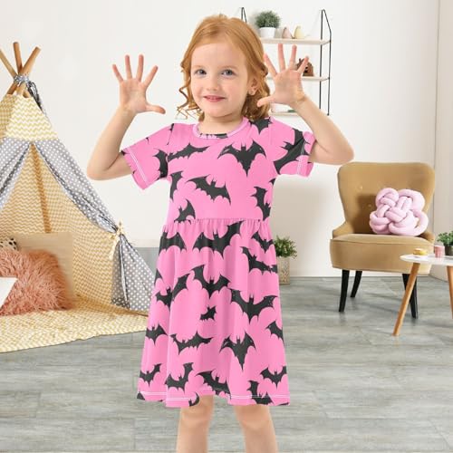 Short Sleeve Girl's Dress Hallowmas Bats Print Knee high, Quick Dry Moisture-Wicking Sizes 2T3