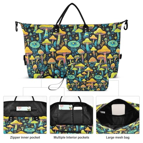 Oil Painting Mushroom Blossom Travel Duffle Bag Gym Bag Weekender Bags with Toiletry Bag Travel Trip Tote Bag2