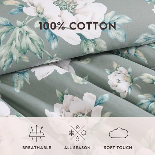 Image of Laura Ashley - Full /Queen Comforter Set, Premium Cotton Bedding with Matching Shams, Includes Bonus Decorative Pillow Covers, Floral Home Decor, Oeko-Tex Certified (Wisley Floral Green, Full /Queen)