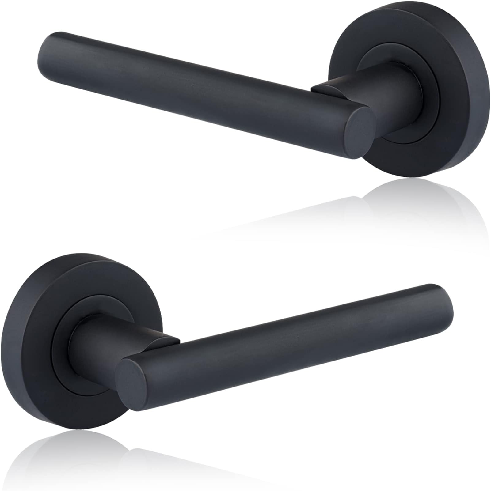XFORT Matt Black Liberty Lever On Rose Door Handles, T-bar Lever Latch Rose Door Handle, Door Handle Set for Internal Wooden Doors (1 Pair)