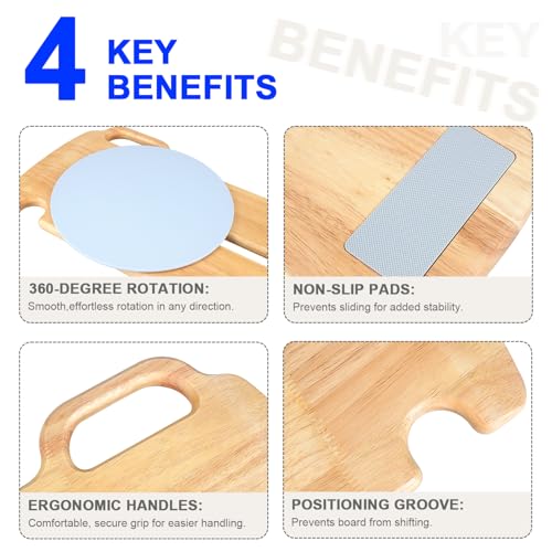 Kapvis Slide Transfer Board with Turntable, Sliding Board for Smooth, Pain-Free Transfers from Wheelchair to Bed, Toilet, Car, with Non-Slip Pads, for Seniors, Disabled, Patients (32.0\" x 12\" x 0.8\")