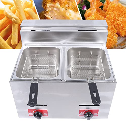 Commercial Countertop Lpg Gas Fryer Deep Fryer 2-Basket Countertop Deep Gas Fryer Stainless Steel 6L*2 Deep Fryer For French Fries Restaurant Home Kitchen #TOP1