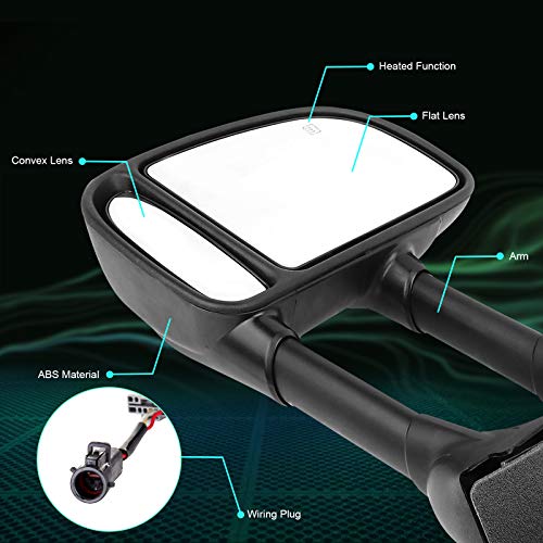 Scitoo Exterior Mirrors Side Mirror Fit 1999-2007 For Ford For F250 For F350 For F450 For F550 Super Duty For Excursion Black Power Heated Telescopic Rear View Mirror Black Pair Tow Mirrors #TOP3