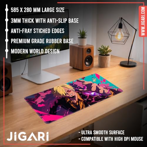 Image of Anime Theme Printed XL Extended Stich Edge Mousead | Smooth Surface Gaming Mousepad with Anti-Slip Rubber Base | 3mm Thick - 11 x 23 Inch (Sanji (P115))
