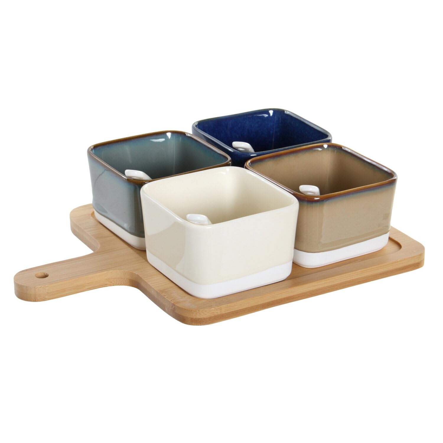 Plateau apéritif haut de gamme en bambou marron et porcelaine fine 27 cm