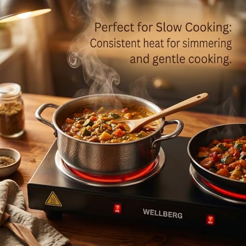 Image of Wellberg 2000W Double Coil Electric Hot Plate | Dual Burner Portable Stove with 2 Independent Switches | Compact Cooktop for Home, Hostel & Travel