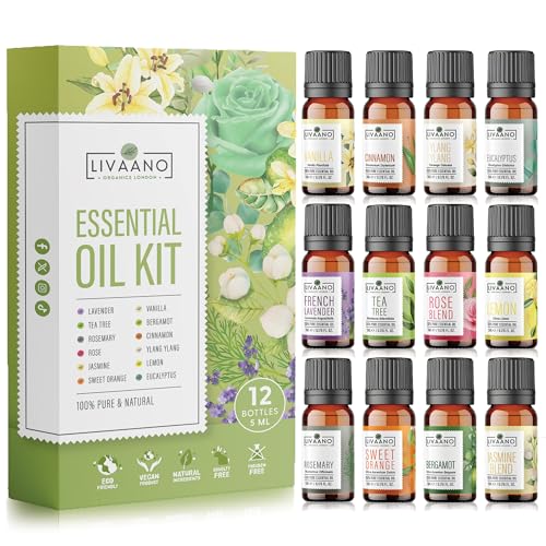 LIVAANO Essential Oils Set – 100% Pure Aromatherapy Oils for Diffusers for Home, Massage & Relaxation | Lavender, Tea Tree, Eucalyptus, & More | Gift Set for Women & Men
