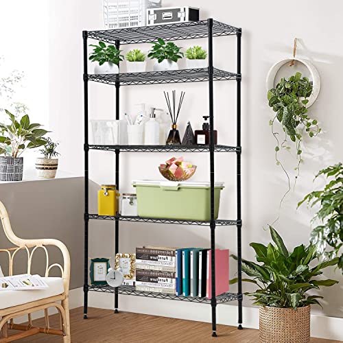 5 Tier Storage Shelves, 1250 Lbs Capacity Heavy Duty Wire Shelving Unit, Nsf Metal Shelf, Adjustable Storage Rack For Garage Pantry Kitchen Office Laundry- 14" D X 36" L X72 H, Black #TOP1