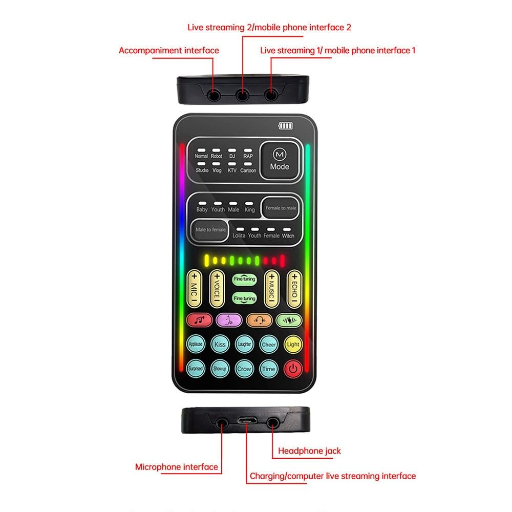 Mini cambia voce da 2 pezzi, schede audio live compatibili con Bluetooth a effetti multipli, portatili e ultrasottili