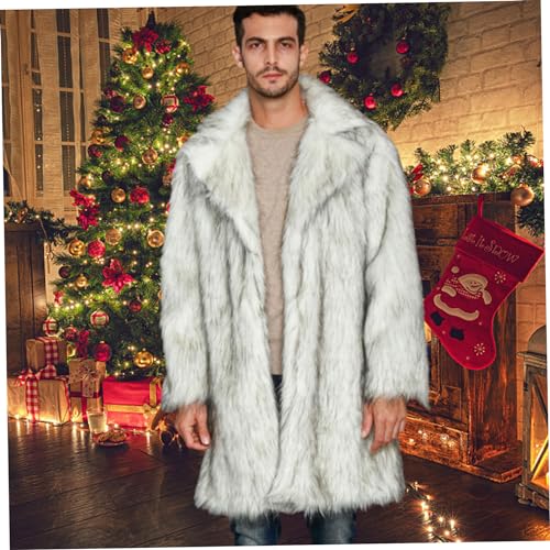 Men'S Long Sleeve Fluffy Faux Fur Coat,Fluffy Fur Collar Luxury Outerwear Winter Thicken Warm Overcoat Soft Jacket - L3