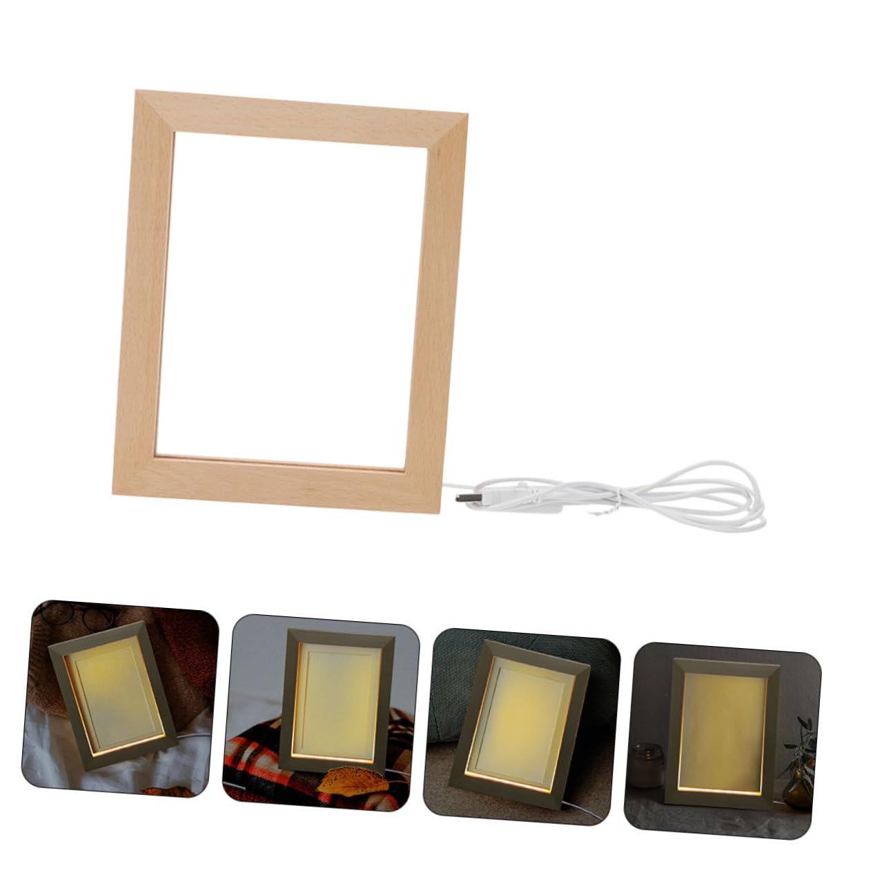 DECHOUS Marco de Fotos de Madera Maciza LED Luz Nocturna Cálida USB 170x130 Mm, Marco de Escritorio Iluminado 3d para Decoración y Exhibición de Imágenes Hogar, Pack 2 Unidades