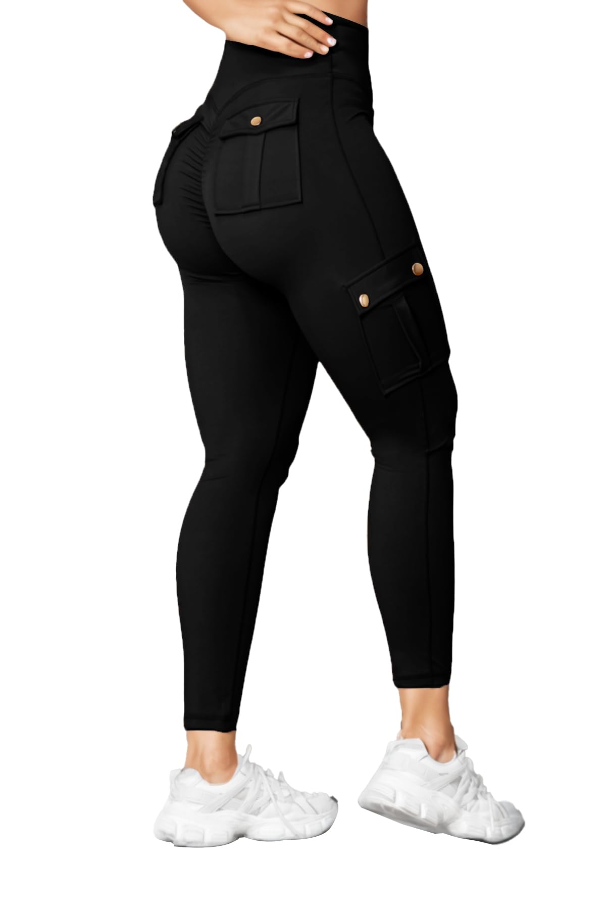 GYMTITAN Butt Lifting Cargo Leggings with Pockets Workout Leggings for Women Cargo Pants S-Black