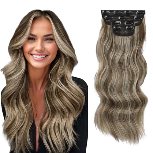 Vigorous Clip in Hair Extensions 4Pcs Light Ash Brown mixed