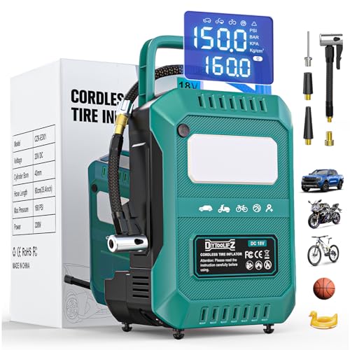 Image of DIYtoolifz Tire Inflator Portable Air Compressor Compatible with Makita 18V Battery, 160PSI Air Pump with Dual Digital Screen, Auto Shut-Off, 5X Faster Inflation & Deflation for Car, Motor (Tool Only)