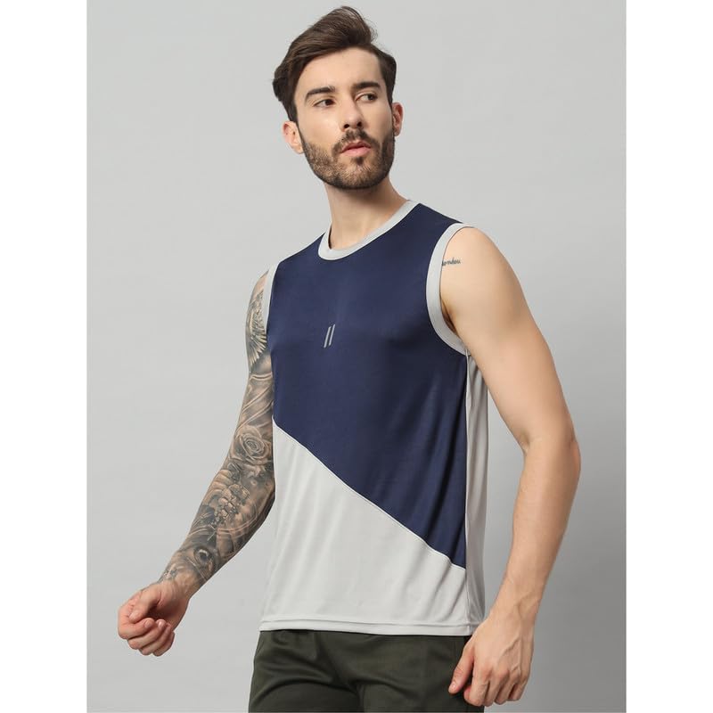 Image of ATICX Men's Polyester Sports Sleeveless T Shirt - Gym Vest, Workout Sando, Training Tank Top, Cut Sleeves Quick Dry Tee for Running, Swimming, Badminton, Fitness & Sports