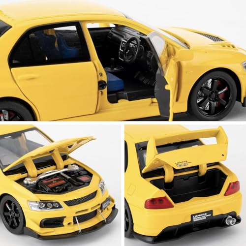 Image of FEXXA Toy Car Compatible for 1:32 Mitsu bishi Lancer Evolution Model, Pull Back Diecast Collectible Car with Sounds & Lights for Kids Boys Girls and Adults, Gift (Yellow)