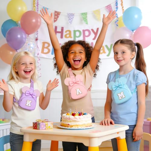 Image of YOOLIFE Birthday Gifts for 3 4 5 6 7 8 Year Old Girls, Initial Fanny Pack Sling Bag for Little Girl Purse, Toddler Letter Crossbody Bag for little Girl Kids Personalized Gift, Pink (E)