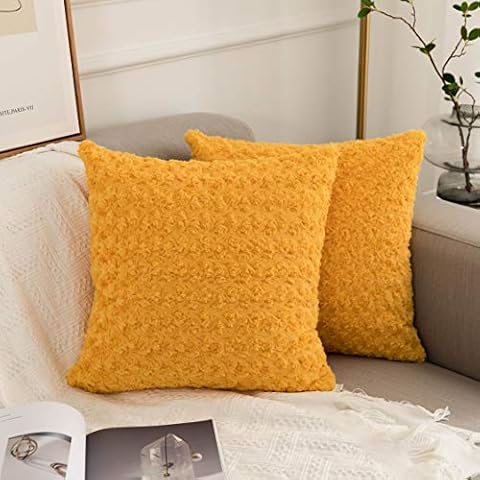 UGASA Set of 2, Velvet Soft Soild Decorative Square Throw Pillow Covers Cushion Case for Sofa Bedroom, 18x18Inch (45x45cm), Sunshine Yellow Cover