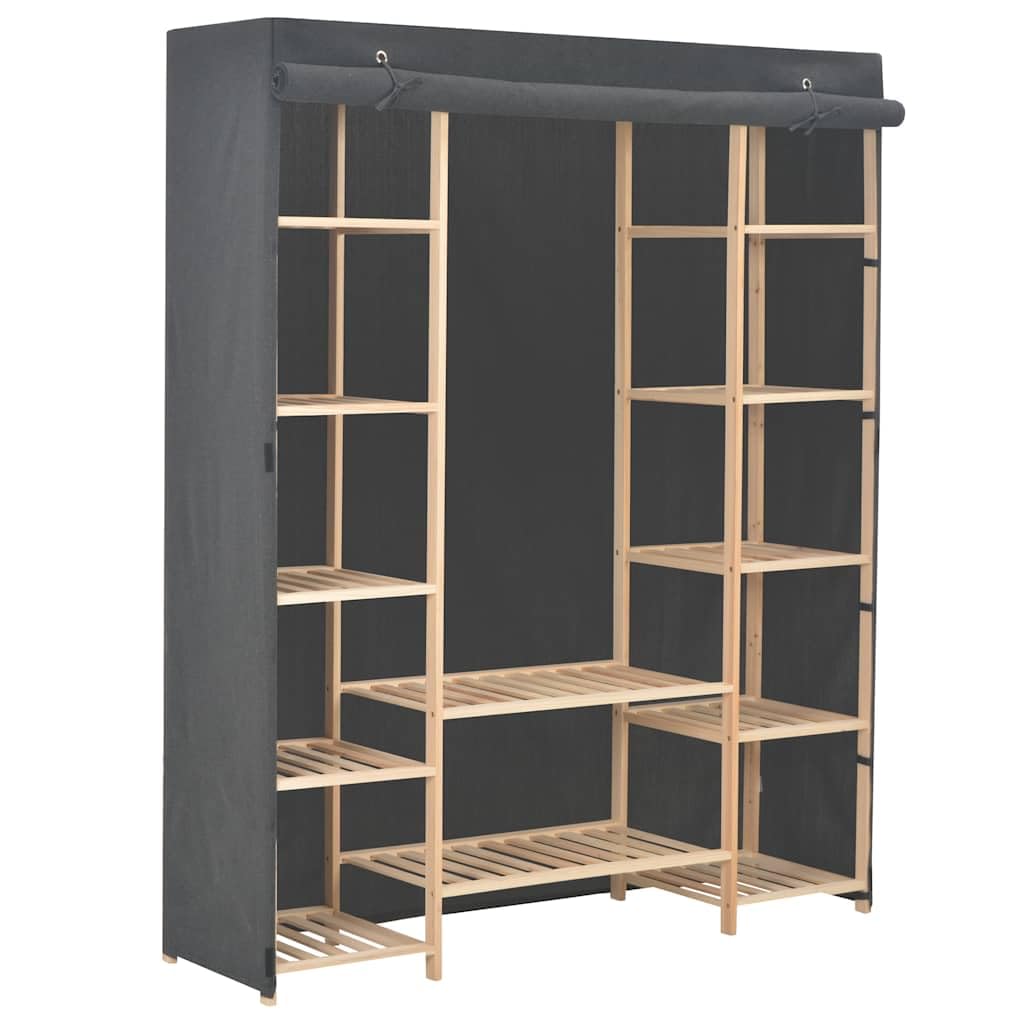 Kleiderschrank Grau 135 x 40 x 170 cm Stoff mit Schiebetüren und Einlegeböden für Schlafzimmer, Kinder, Flur, Mehrzweck, Aufbewahrung, Organizer, Wäsche, Schubladen, Regal, Spiegel