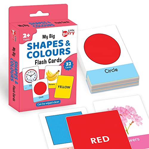 Image of Big Flash Cards for Kids: Shapes & Colours | 32 Double-Sided Picture Cards, Durable & Water Resistant | Early Learning & Development Toy for Preschoolers & Toddlers 2-6 Years