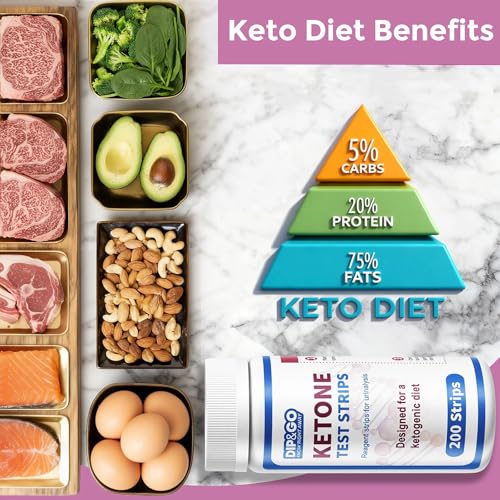 Image of DIP&GO Ketone Test Strips, 200 Keto Strips Urine Test, Fast & Accurate Keto Test for Ketosis, Low-Carb Diet Support & Weight Management
