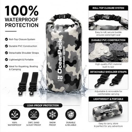 Image of Waterproof Dry Bag, 2L /3L /5L /10L /15L /20L /30L, Floating and Lightweight Bags for Kayaking Rafting Boating River Trekking-Multi Color (20 Liter Grey)