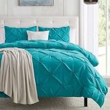 Nestl Teal Duvet Cover Queen Size - Soft Double Brushed Duvet Set with Button Closure & Corner Ties, 3 Piece Luxurious Pinch Pleated Duvet Cover Set 90x90 Inches with 2 Pillow Shams