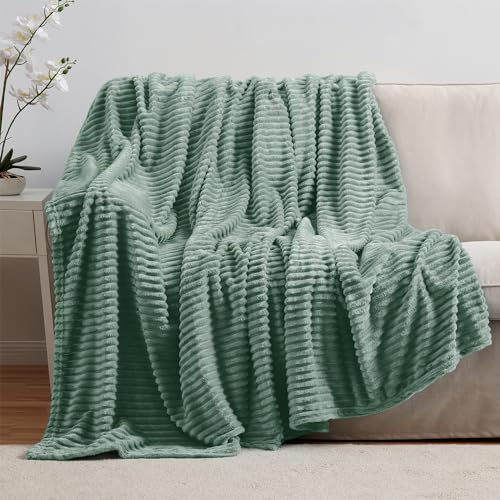 Image of Nestl Green Throw Blanket for Couch - Cozy Warm Fuzzy Blankets for Women, Plush Small Fleece Throws for Girls - Sage Green, 50 x 60 Inches