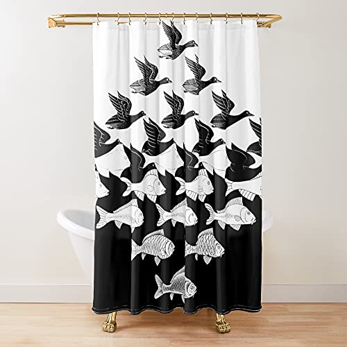 Escher Sky and Water Hq Fabric Shower Curtains, Printed Customize Bathroom Curtains - Machine Washable