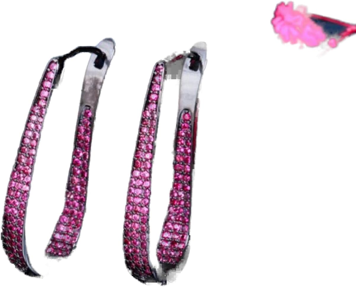 Zircons Double Sided Micro Pave Pink Red Cubic Zirconia Black Gold Color Hoop Earrings for Women Jewelry Gift