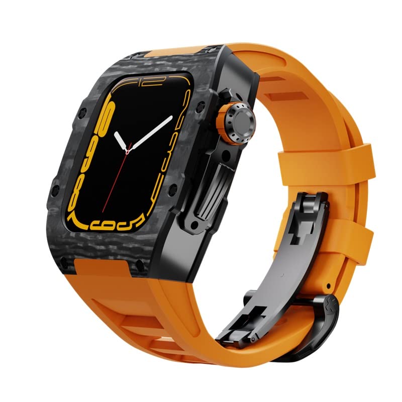 Coque fibre de carbone Apple Watch 7 45mm avec bracelet caoutchouc fluoré - 2