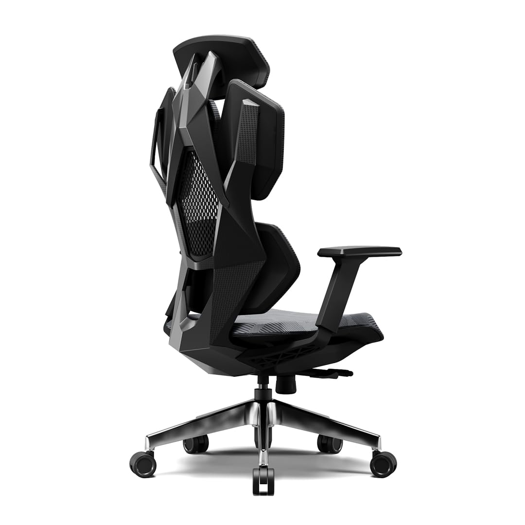 AFTERWORK Astron Gaming Chair - Premium Ergonomic Gaming Chair with Multi-Functional Mechanism, Headphone Hanger, Carbon Fiber Textured Frame and Adaptive Shoulder & Lumber Support (Chrome)