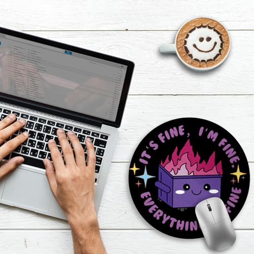 Image of Gctriki Dumpster on Fire Mouse Pad, Cute Round Mouse Pads for Desk, Funny Purple Dumpster Mousepad for Laptop Gaming, Stitched Edge Non-Slip Rubber Base, Cute Office Desk Accessories Decor for Women