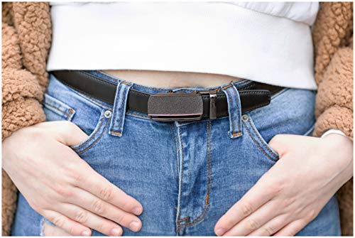 Women's Leather Ratchet Belt, Trim to Fit 18"- 44" Waist, No Holes, Packed in a Gift Box (W720X Black, 25mm Wide)2