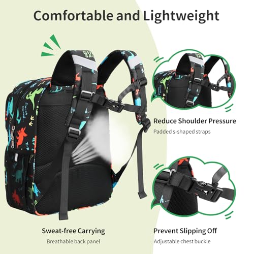 Kids Backpacks & Pencil Case for Boys - Pencil Pouch for Kids Pencil Box Pencil Bag for School School Bookbag for Preschool Kindergarten(Black Dinasour)4