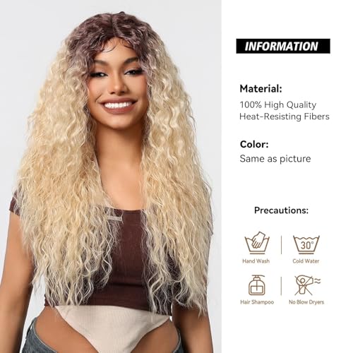 Peruki do włosów Syntetyczna peruka z koronką 13 * 1 Blond kręcone peruki ciemnymi korzeniami Długie, głębokie fale Naturalne włosy