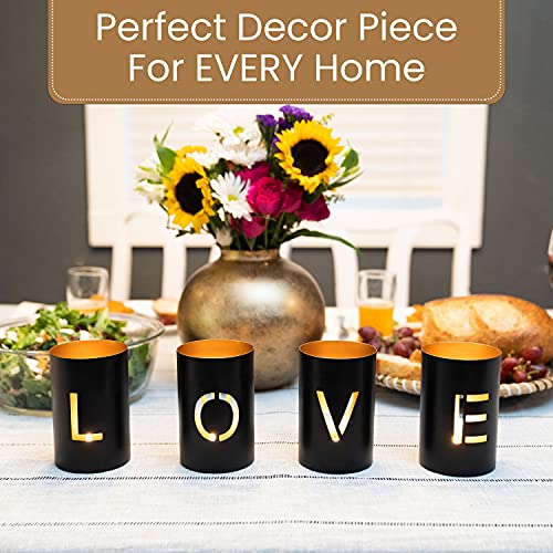 Walbrook Home Love Metal Candle Holder Set Of 4 - Wedding Decorations, Centerpiece Table Decorations, Black Room Decor, Wedding Table Decorations, Candle Gift Set, Dining Table Centerpiece #TOP5