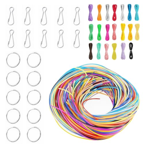 YueXing Scoobies Strings 200-Pack with 20 Metal Accessories 20 Colour Plastic Lacing Elastic String Kit for DIY Bracelets Keychains & Crafts