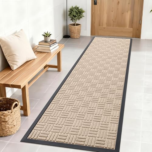 Image of OLANLY Front Door Mat Outside Entrance 71x23, Absorbent, Heavy Duty Sturdy Natural Rubber Doormat Indoor Outdoor, Non-Slip, Stain and Fade Resistant, Low Profile Floor Mat for Entryway, Latte White