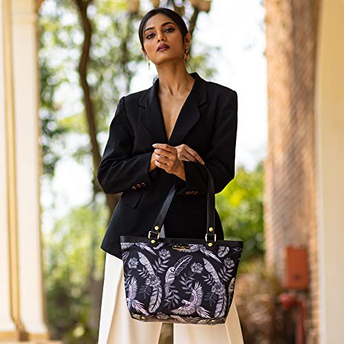 Anuschka Zip Top City Tote - Wanderlust Collection - Nylon Fabric with Genuine Leather Trim and Artwork Print4