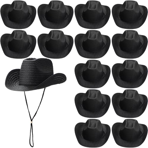Image of JaGely 15 Pcs Straw Cowboy Hats Wide Brim Summer Hat Women Men Country Accessories for Western Themed Party Concerts Birthday