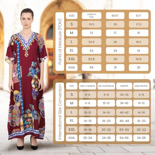 Image of Miss Lavish London Maroon Kaftan Dresses for Women V Neck Batwing Sleeve Beach Vacation Bikini Swimsuit Cover Ups,Resort Wear Cruise Coverup-Maroon-S